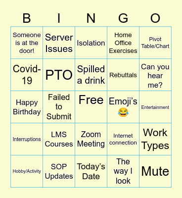 Remote Work Bingo Card