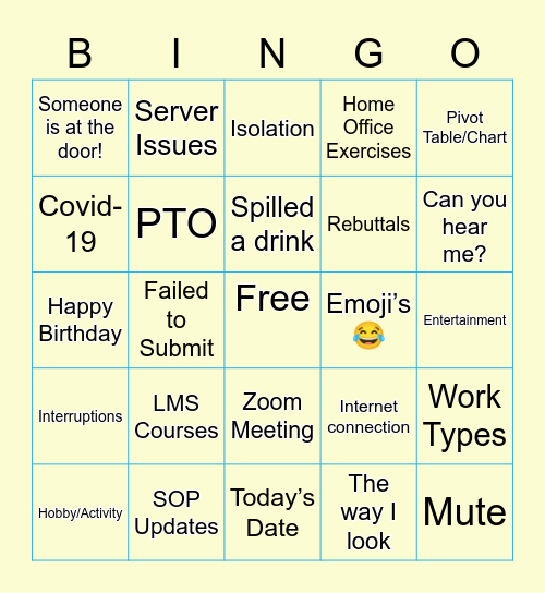 remote work bingo card