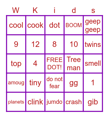 Weird kids Bingo Card