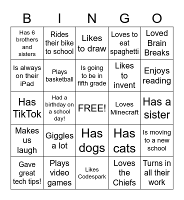 Last Day of School Bingo Card