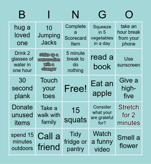 Forsite Memorial Weekend Self-Care Bingo Card