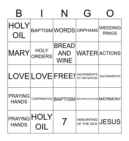 SACRAMENT Bingo Card