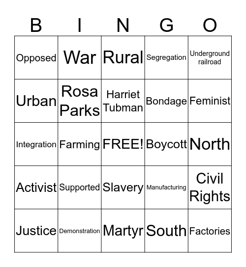 AAS: Social Studies Midterm Bingo Card