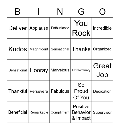 Employee Appreciation Bingo Card