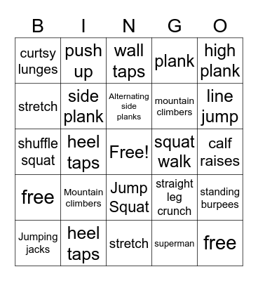 fitness binngo Bingo Card