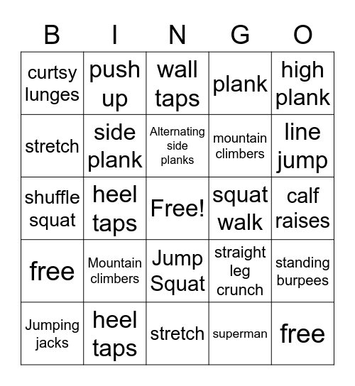 fitness binngo Bingo Card