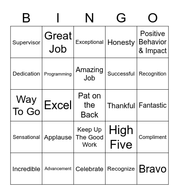 Employee Appreciation Bingo Card