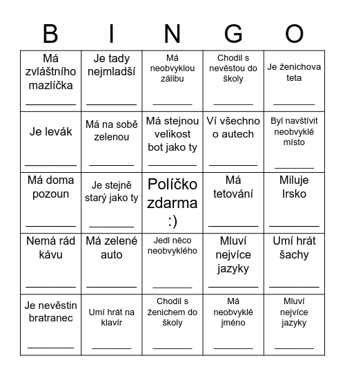 SVATEBNÍ BINGO Card