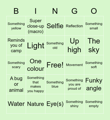 Photography Bingo! Bingo Card