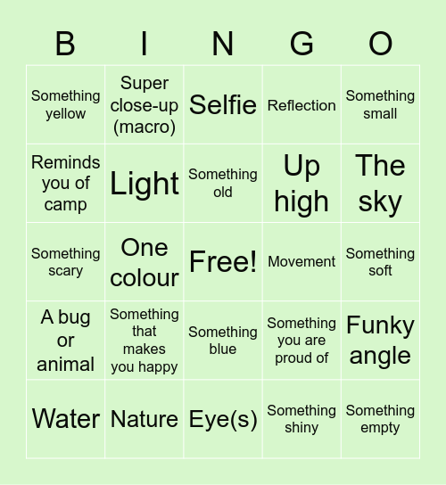 Photography Bingo! Bingo Card