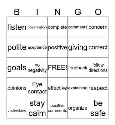 Giving Feedack Bingo Card