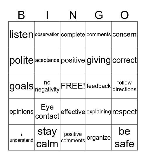 Giving Feedack Bingo Card