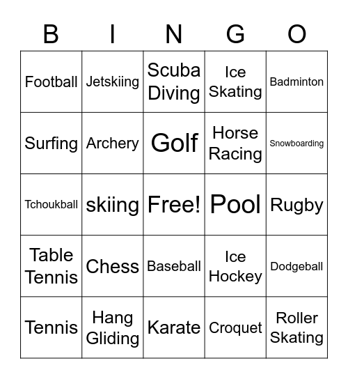 Sports Bingo Card