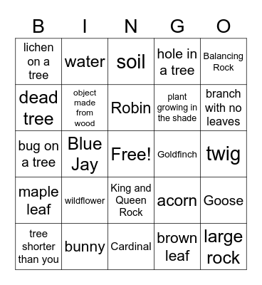 Nature Bingo Card