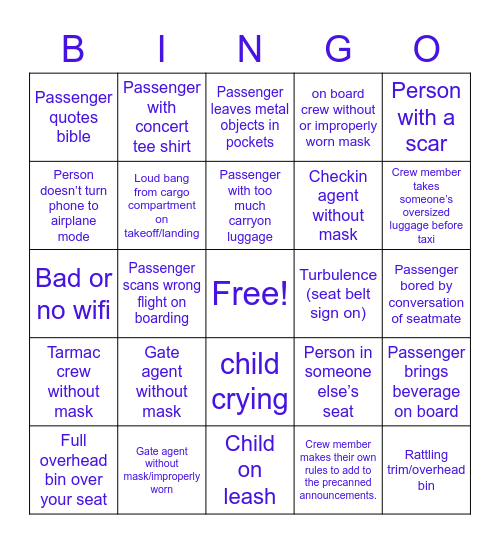 Airline Bingo Card