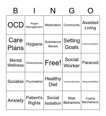 Mental Health Awareness Bingo Card