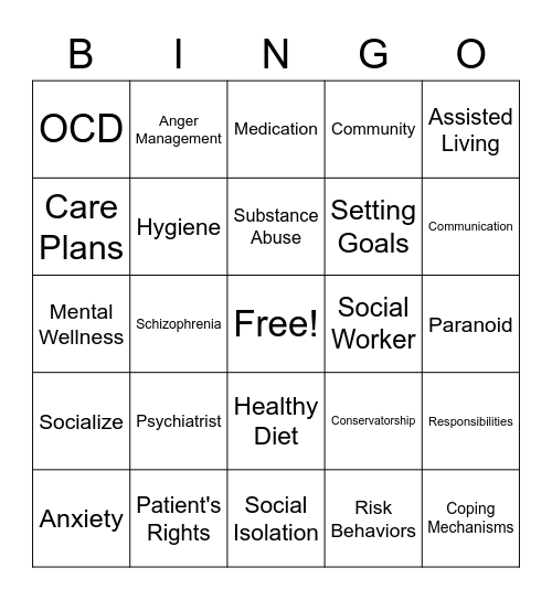 Mental Health Awareness Bingo Card