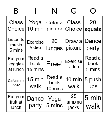 Class Wellness Bingo Week #4 Bingo Card