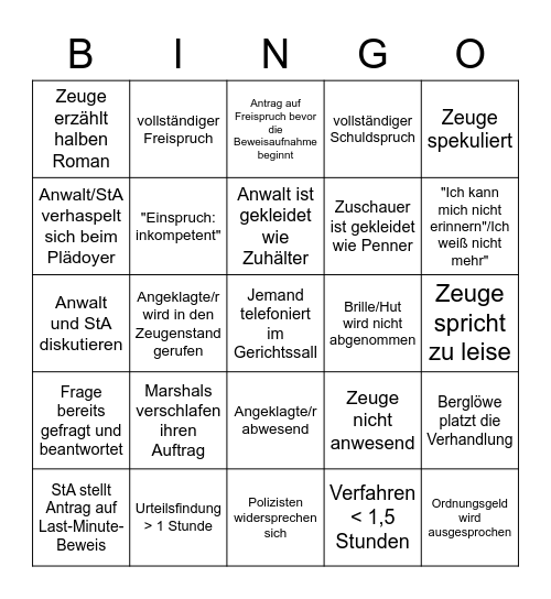 Gerichtsbingo Card