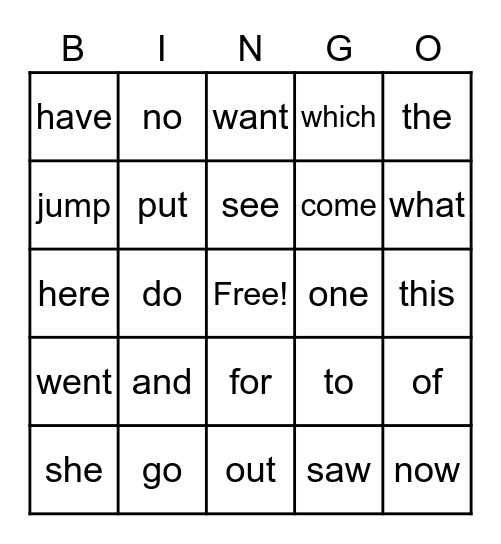 HFW 1 Bingo Card