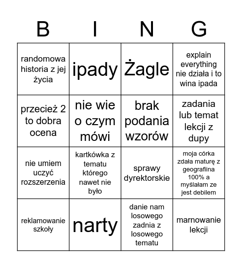 Fizyka Bingo Card