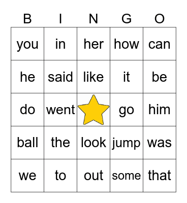 Sight Words (Squirrels) Bingo Card