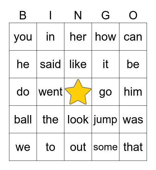 Sight Words (Squirrels) Bingo Card