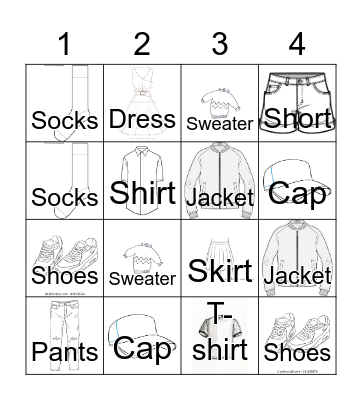 1st grade class - CLOTHES Bingo Card