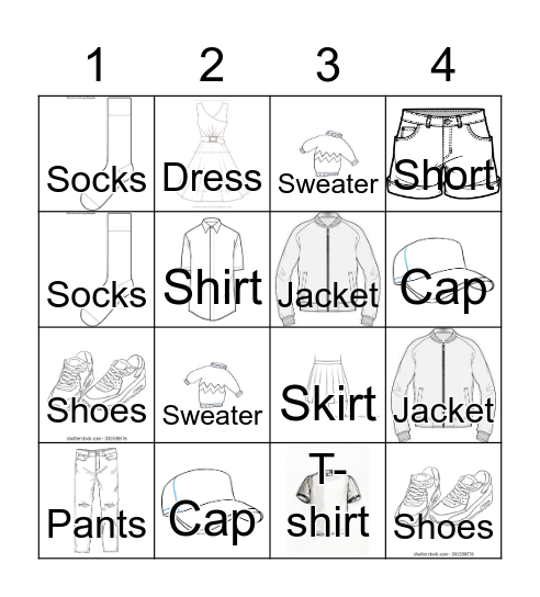 1st grade class - CLOTHES Bingo Card