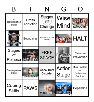 Addictions BINGO Card