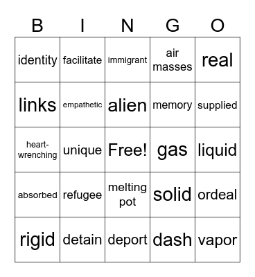 5th grade Vocabulary Review Bingo Card