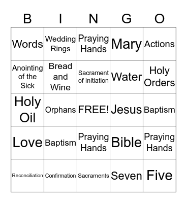 Sacrament Bingo Card