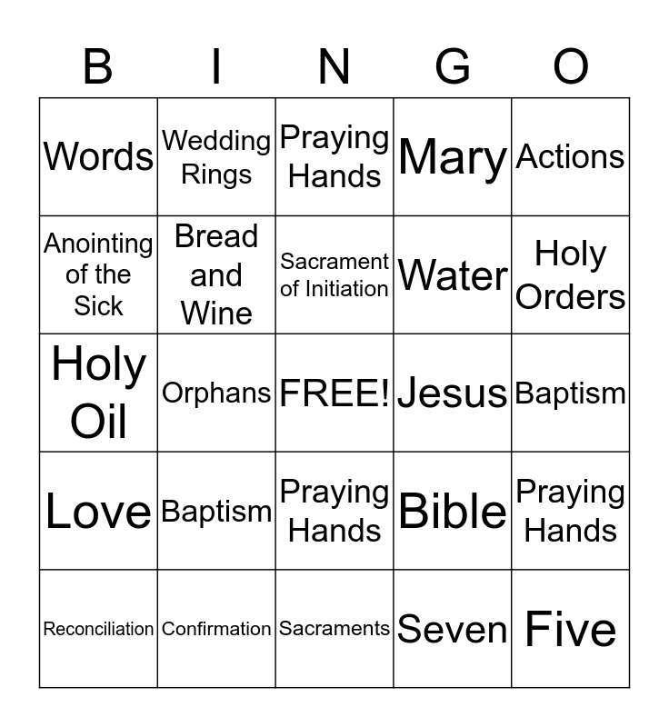 Sacrament Bingo Card