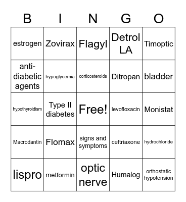 Medication Assistant Bingo Card