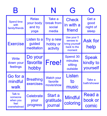 Self Care BINGO Card