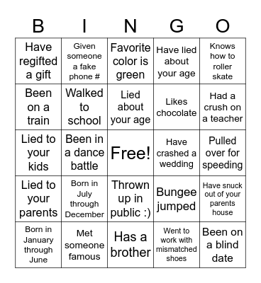 Life Bingo Card