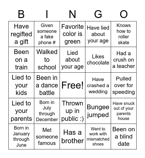Life Bingo Card