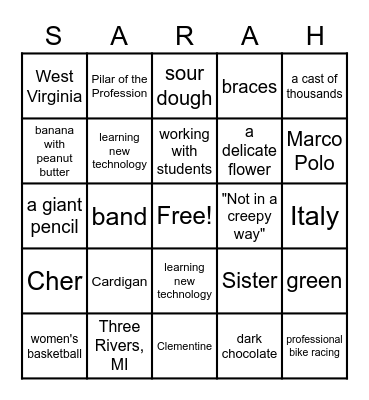Sarah Westfall Bingo Card