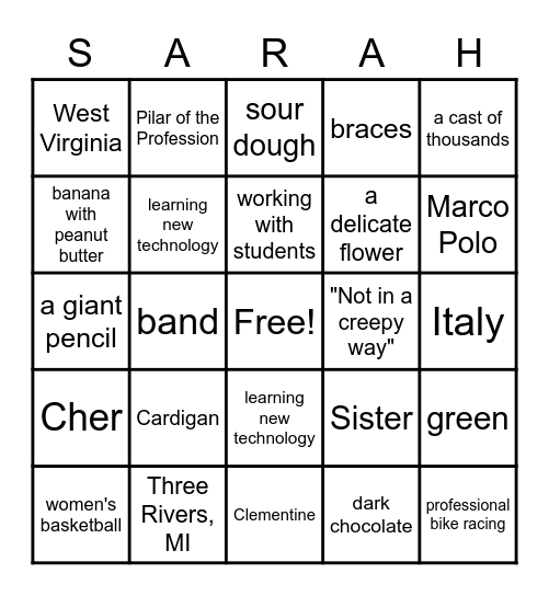 Sarah Westfall Bingo Card