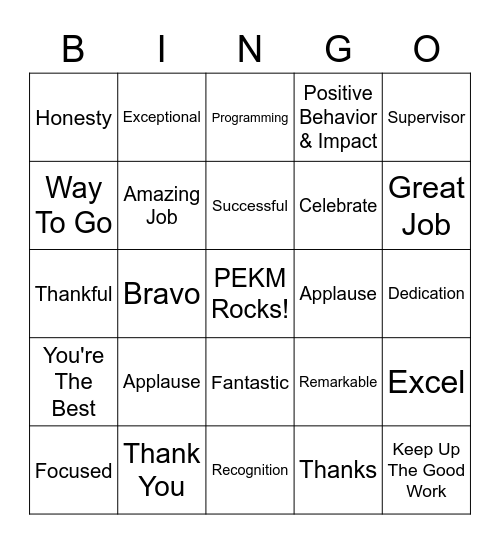 Employee Appreciation Bingo Card