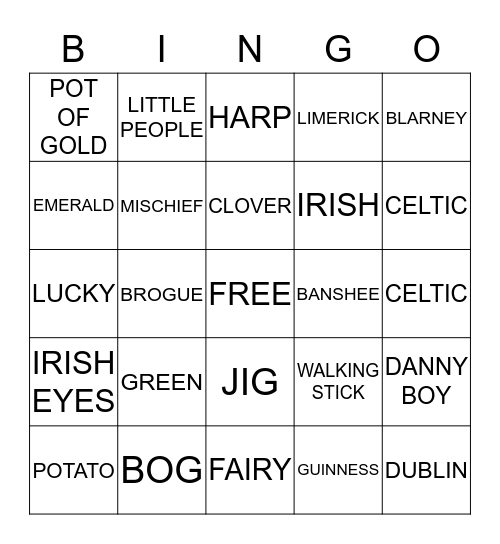 St Patrick's day Bingo Card