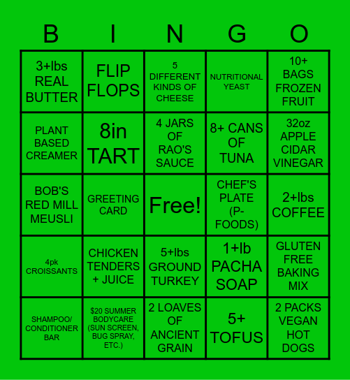 CASHIER BINGO Card