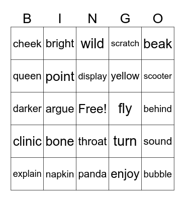 Skills Block Bingo Card