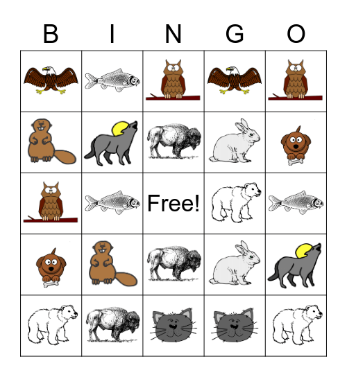 Cree Animals Bingo Card