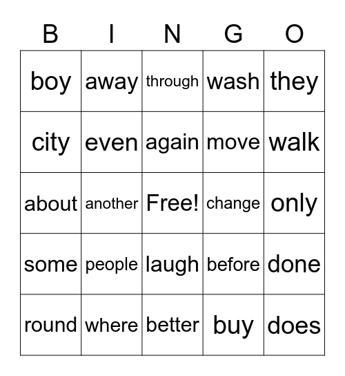 HFW 4 Bingo Card