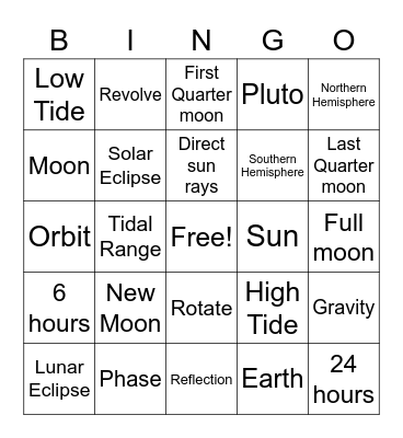 Earth, Moon, and Sun Bingo Card