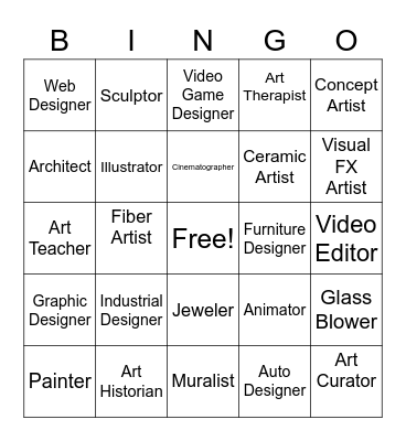 Careers in Art Bingo Card