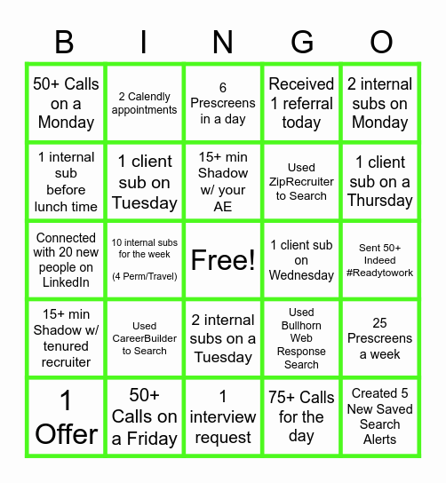 Newbie Bingo Contest Bingo Card