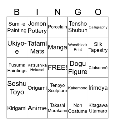 Japanese Art  Bingo Card