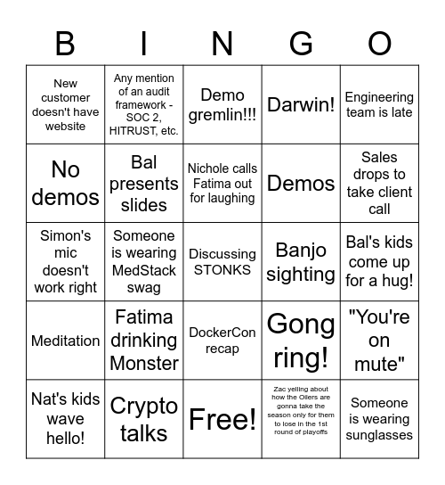 MedStack Demo Hour Bingo Card
